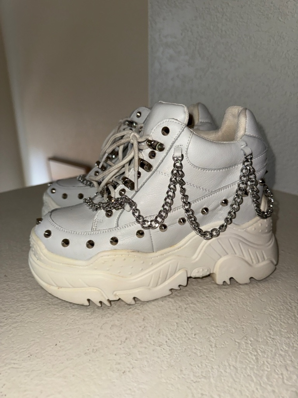 White Anthony Wang Space Platform Chain-Detail Women's Sneakers